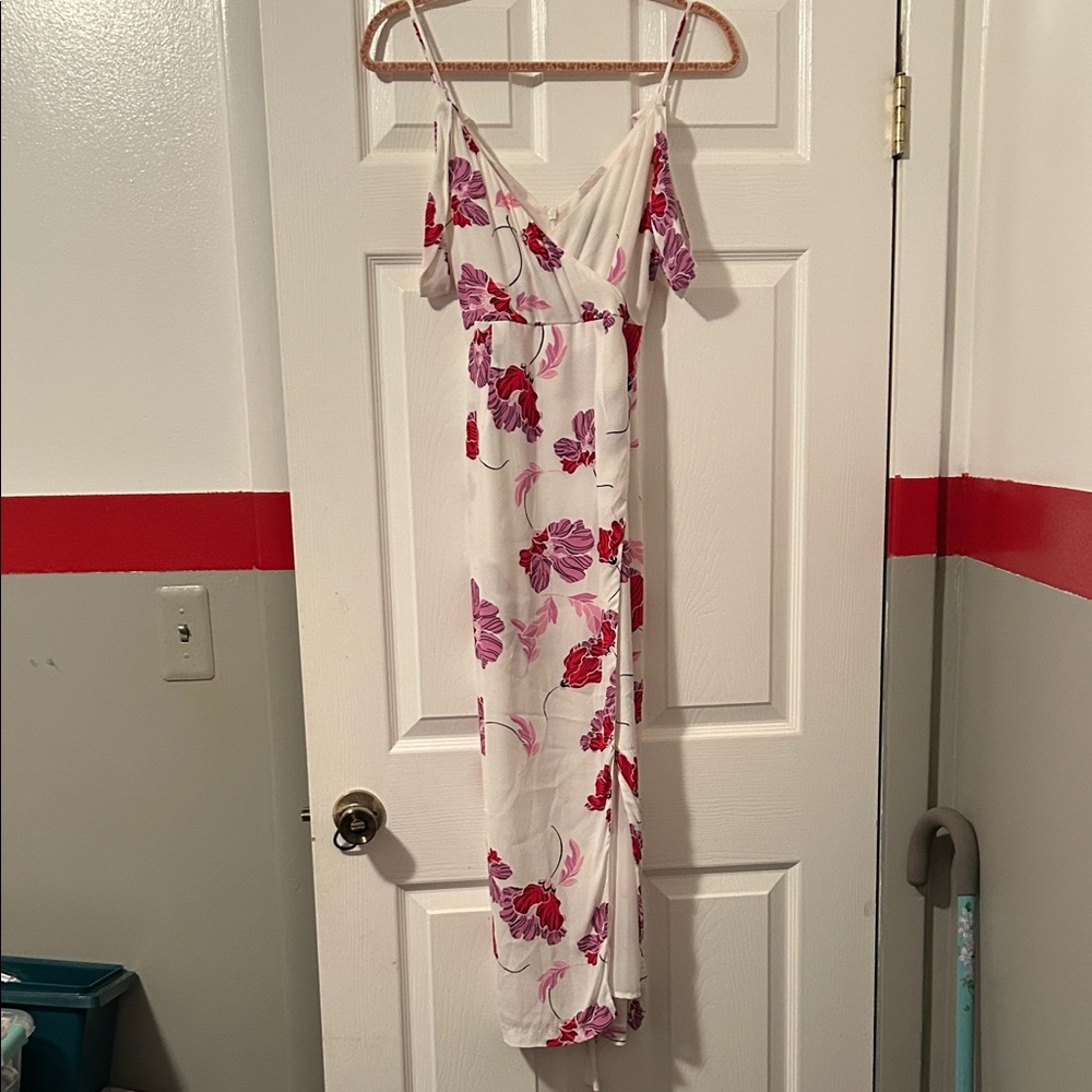 Bardot Floral Maxi Dress in White with Red and Pink Accents
